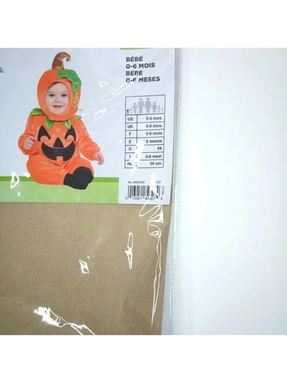 Infant Pumpkin Halloween Costume 0-6 Months Velour Jumpsuit & Hood 2PC
